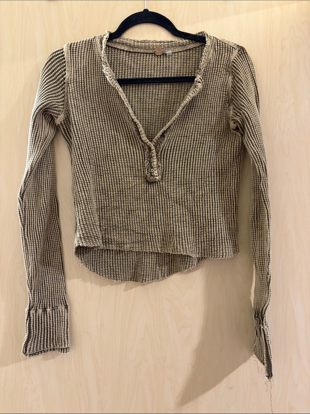 Free People Waffle Henley Long Sleeve Top - Tan